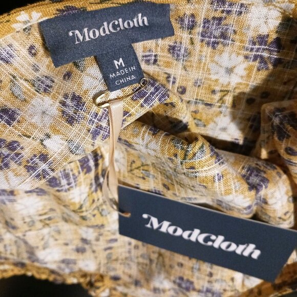 NEW ModCloth Spruced Up Summer Sleeveless Top Yellow Floral Linen Women's Size M - Picture 8 of 14